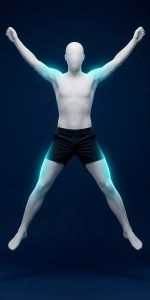 Sauts étoile, position ouverte, jambes écartées et bras au dessus de la tête.