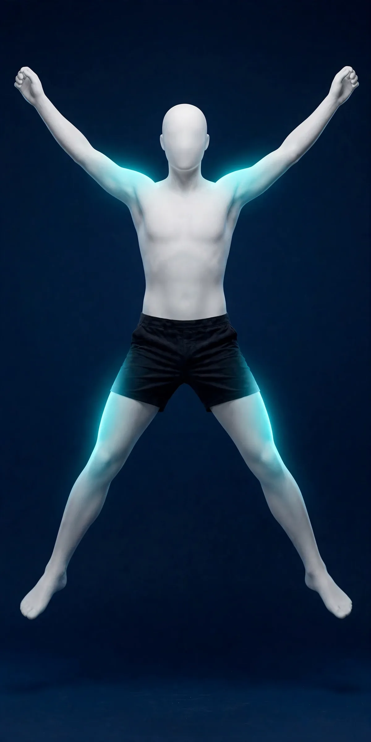 Sauts étoile, position ouverte, jambes écartées et bras au dessus de la tête.