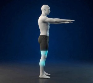 Squat, vue de côté, position debout.